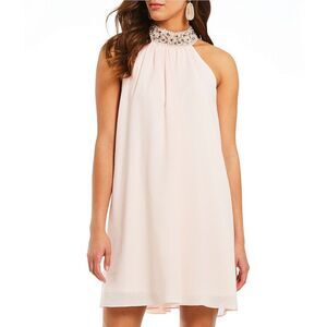 Belle Badgley Mischka Embellished Halter Shift Dress – Size 6